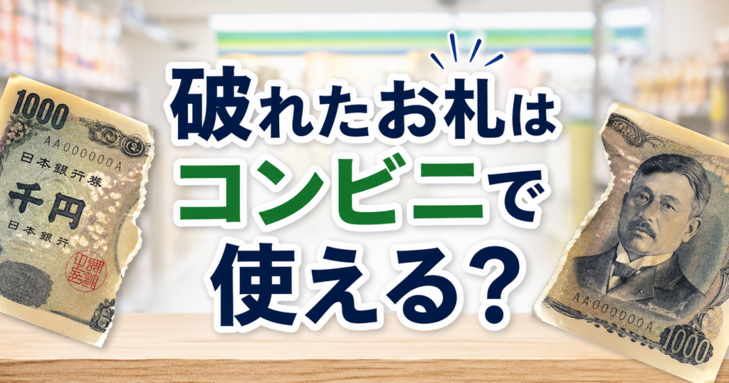 破れたお札はコンビニで使えるのかを解説するアイキャッチ画像