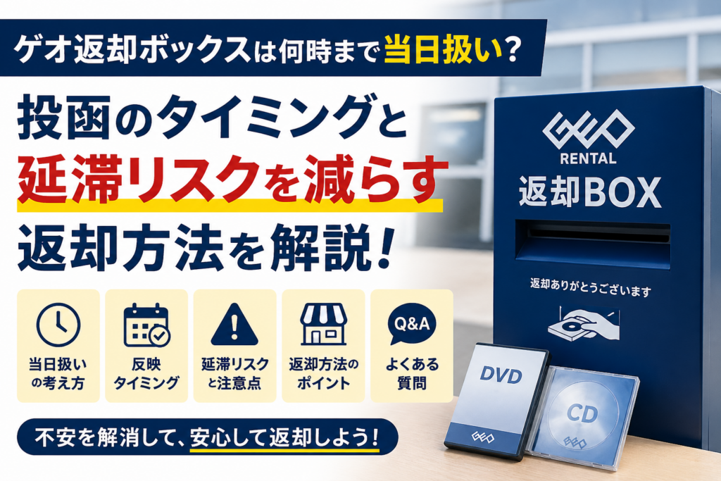 ゲオ返却ボックスの当日扱いと延滞リスクを解説するアイキャッチ画像