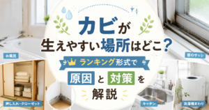 カビが生えやすい場所と原因・対策を解説する記事のアイキャッチ画像。